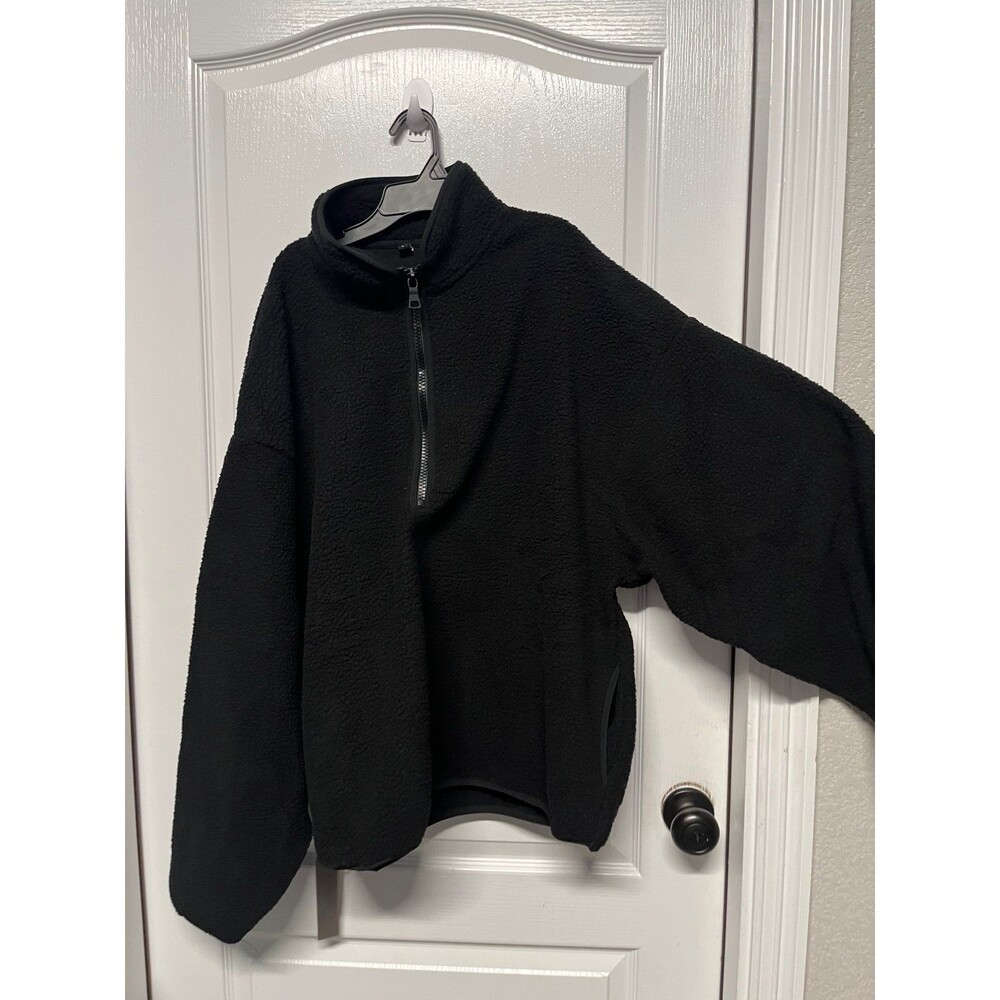 ANANKE Black Sherpa Fleece Pullover Quarter Zip Oversized Jacket NWT